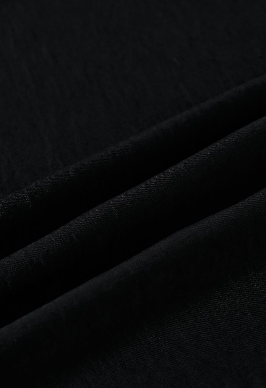 Luxurious Satin High Waist Seamed A-Lined Skirt in Black