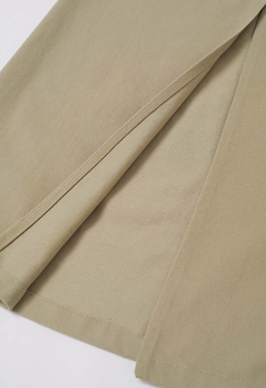 Functional Pocket Belted Denim Maxi Skirt in Light Tan