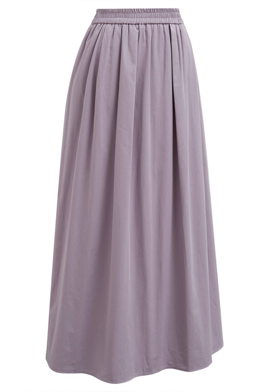 Solid Color Elasticated Waistband Cotton Maxi Skirt in Mauve