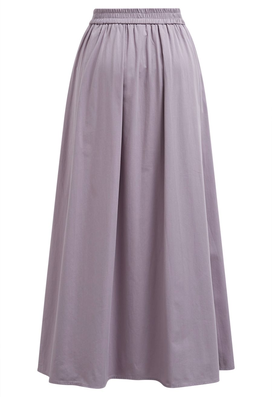 Solid Color Elasticated Waistband Cotton Maxi Skirt in Mauve