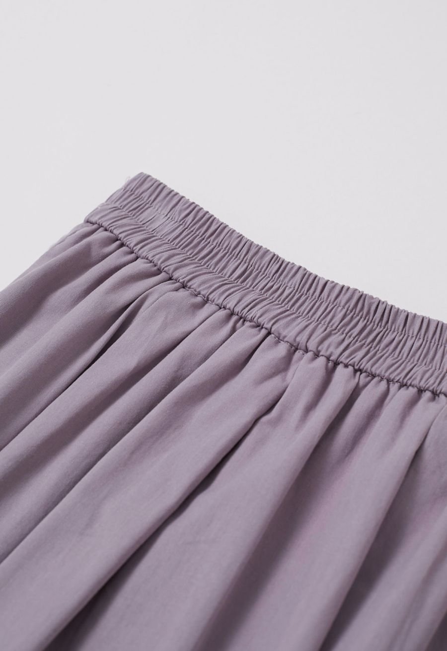 Solid Color Elasticated Waistband Cotton Maxi Skirt in Mauve