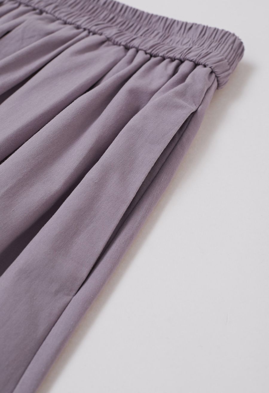 Solid Color Elasticated Waistband Cotton Maxi Skirt in Mauve