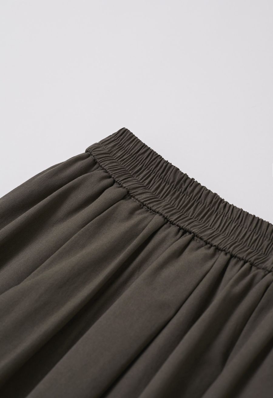 Solid Color Elasticated Waistband Cotton Maxi Skirt in Chocolate