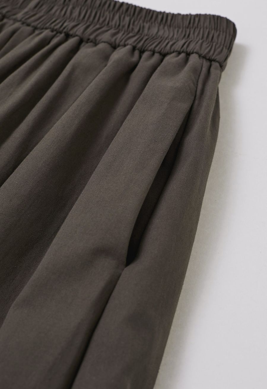 Solid Color Elasticated Waistband Cotton Maxi Skirt in Chocolate