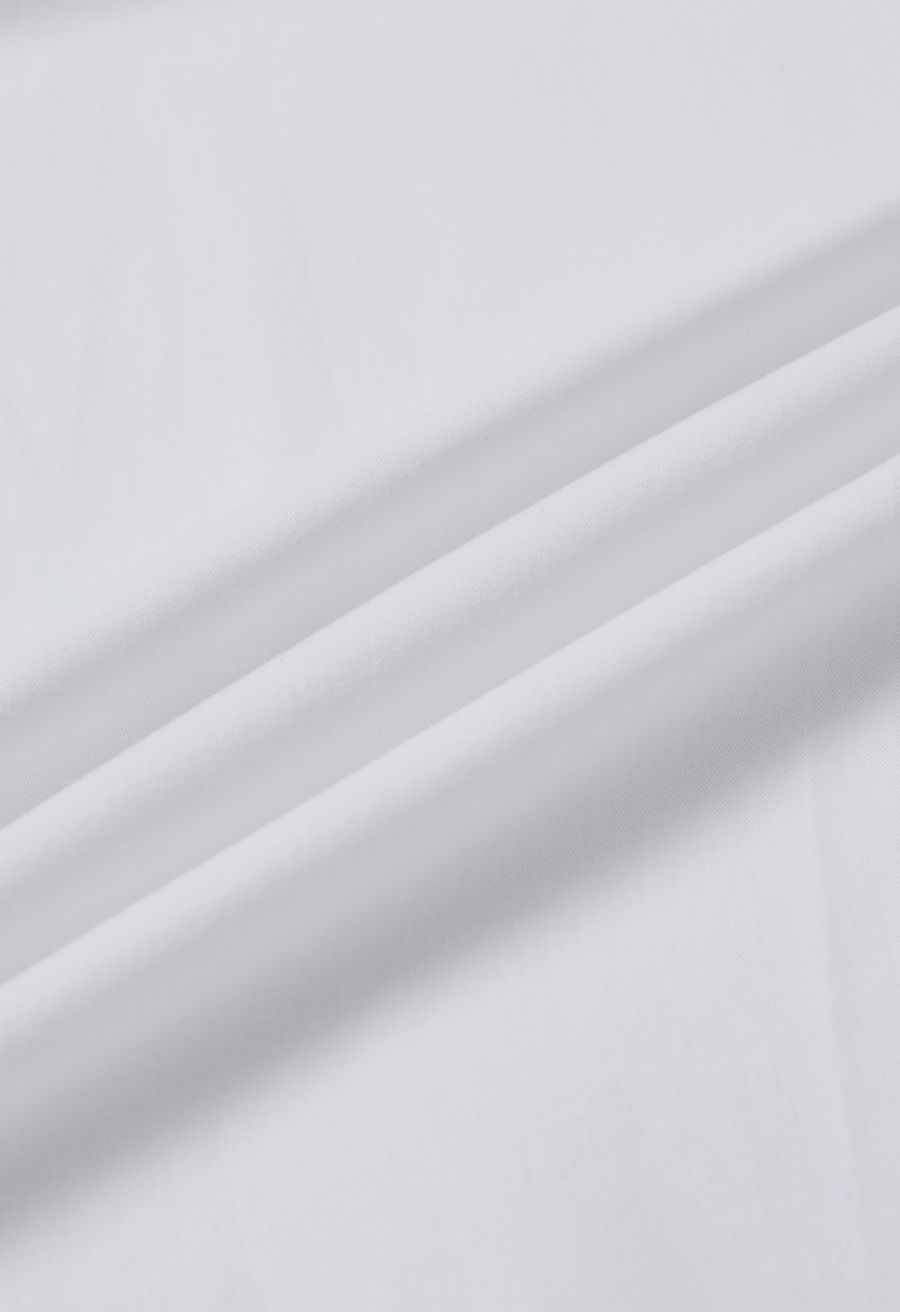 Solid Color Elasticated Waistband Cotton Maxi Skirt in White