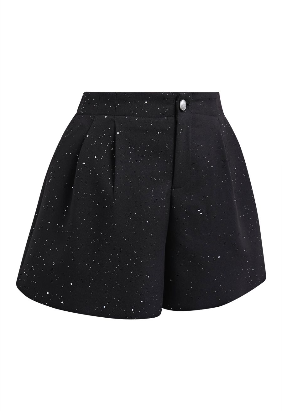 Gleaming Half Elasticated Waistband Shorts in Black