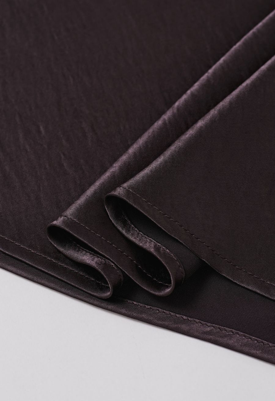 Luxurious Satin High Waist Seamed A-Lined Skirt in Plum