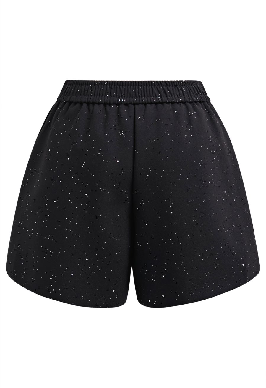 Gleaming Half Elasticated Waistband Shorts in Black