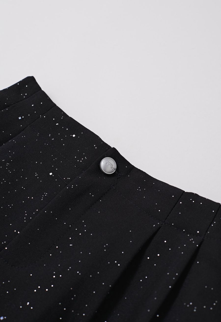 Gleaming Half Elasticated Waistband Shorts in Black
