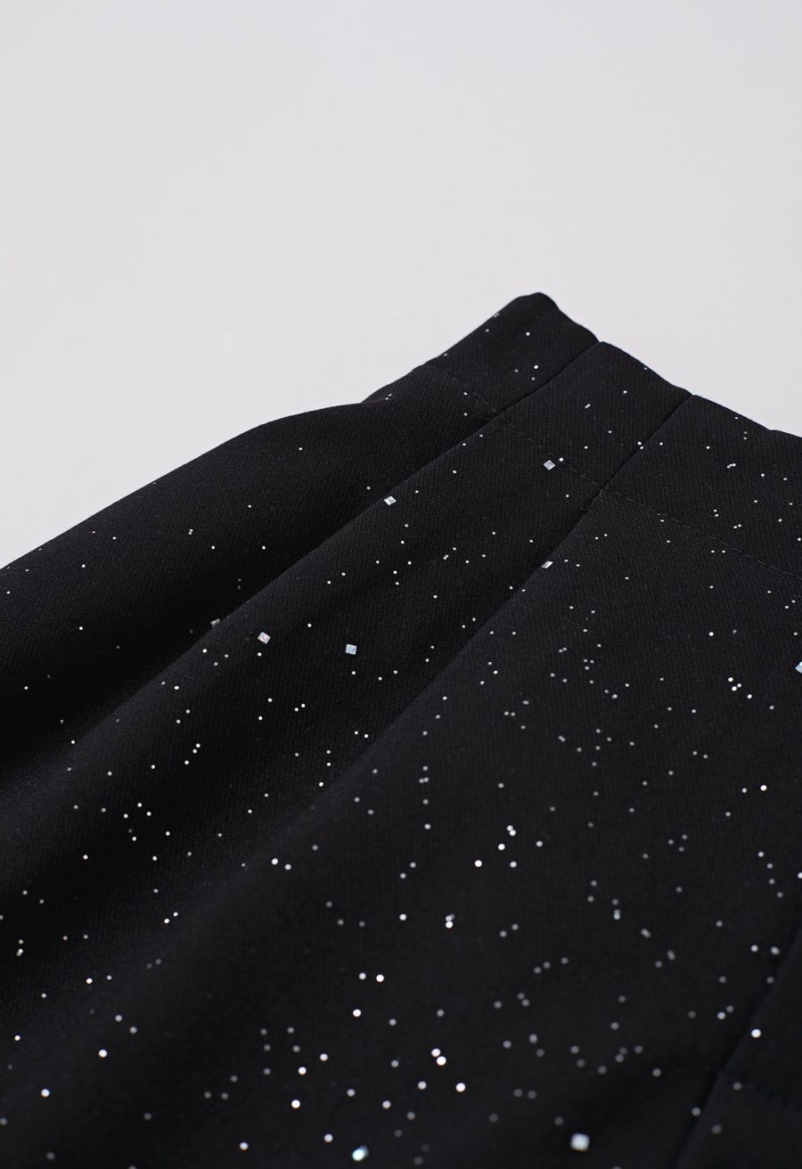 Gleaming Half Elasticated Waistband Shorts in Black