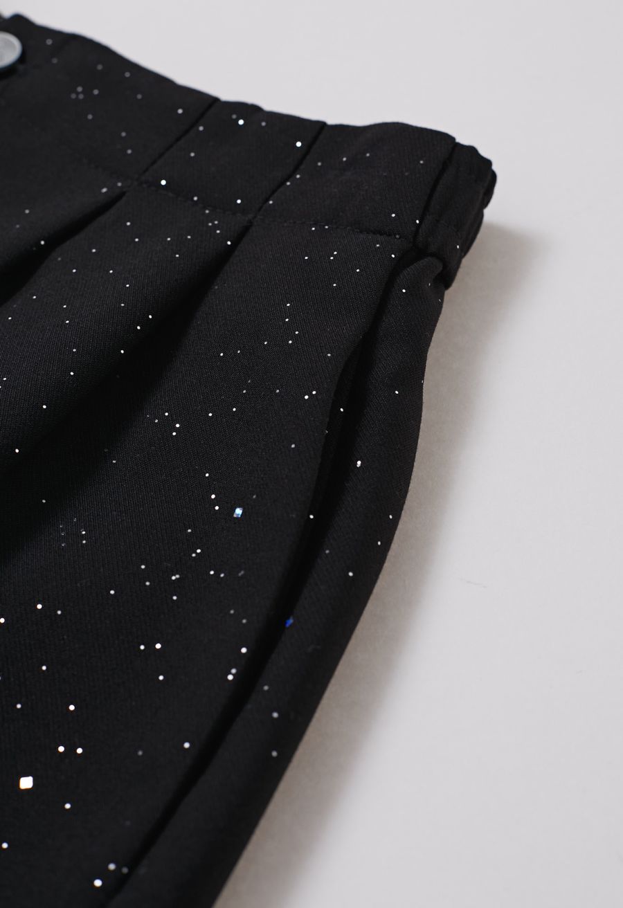 Gleaming Half Elasticated Waistband Shorts in Black