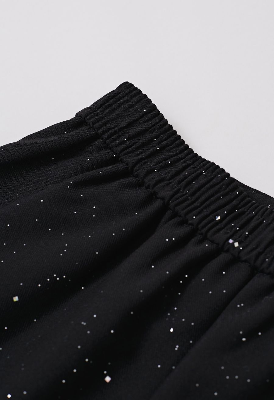 Gleaming Half Elasticated Waistband Shorts in Black