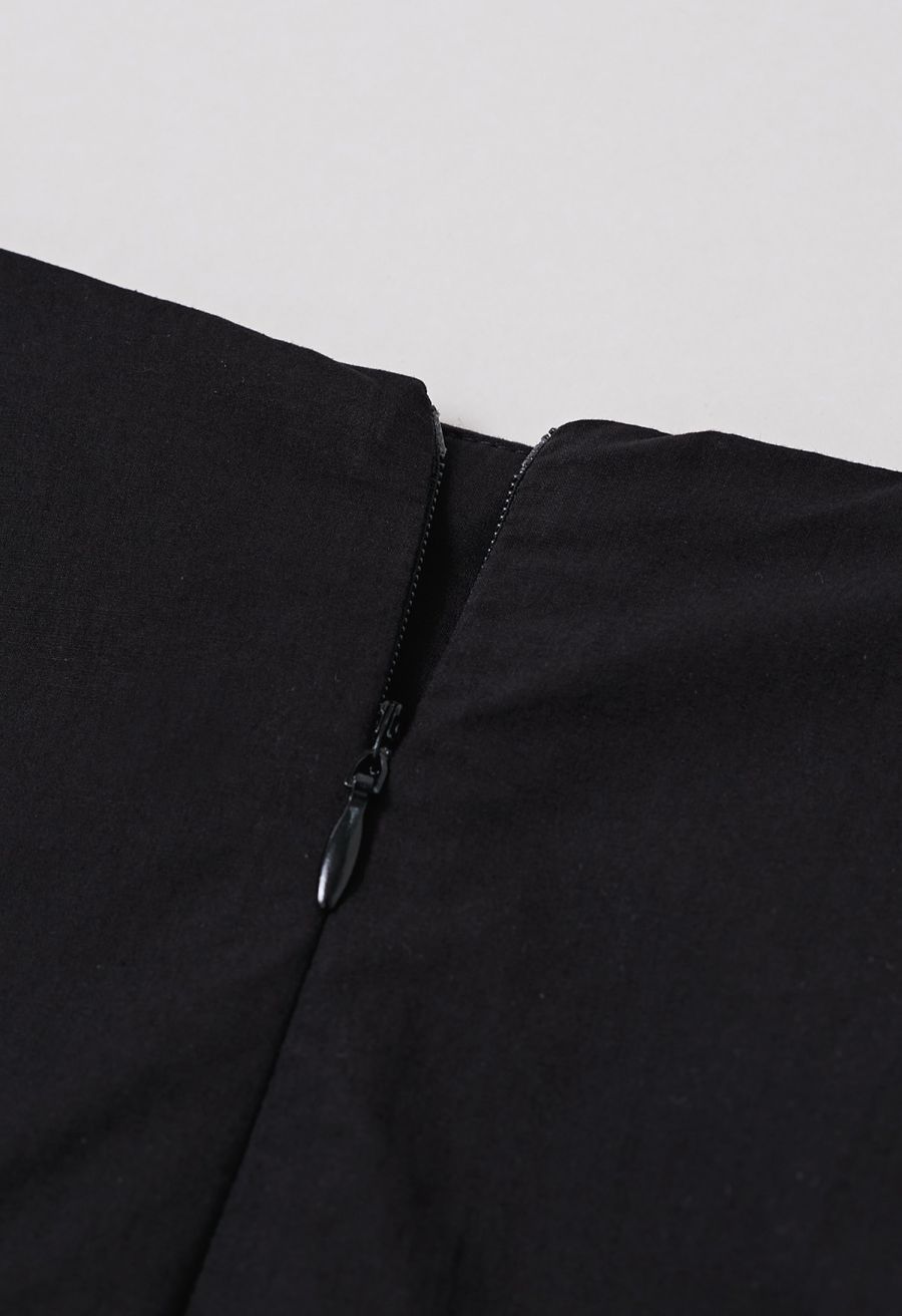 Solid High Waist Belted Cotton Maxi Skirt in Black