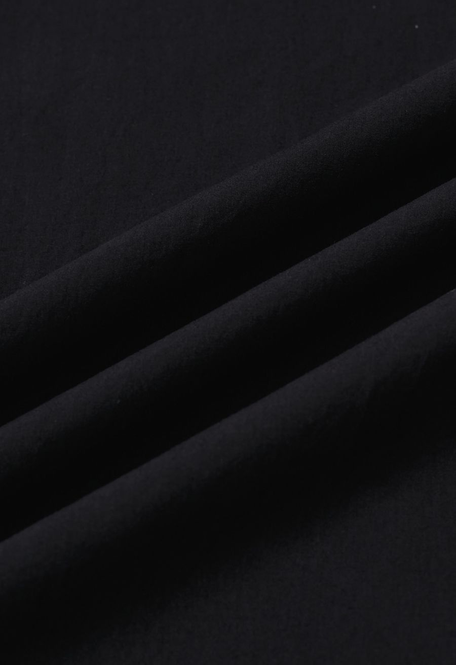 Solid High Waist Belted Cotton Maxi Skirt in Black