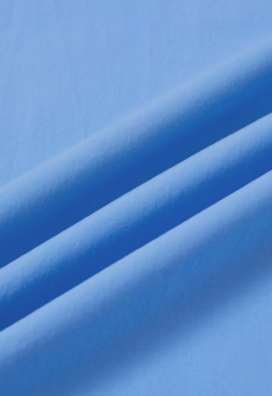 Solid High Waist Belted Cotton Maxi Skirt in Blue