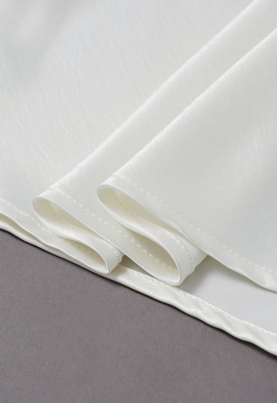 Luxurious Satin High Waist Seamed A-Lined Skirt in Ivory