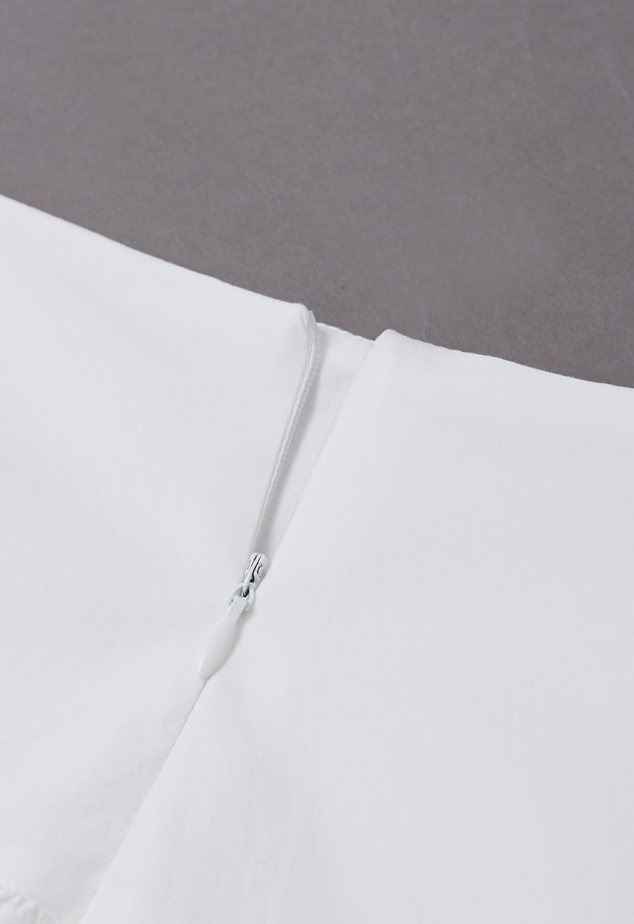 Solid High Waist Belted Cotton Maxi Skirt in White