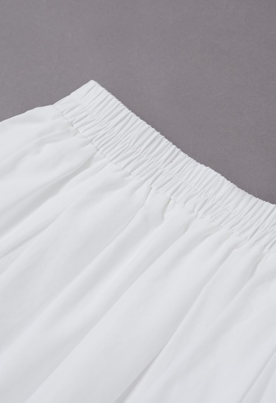 Ethereal White Floral Embroidered Eyelet Midi Skirt