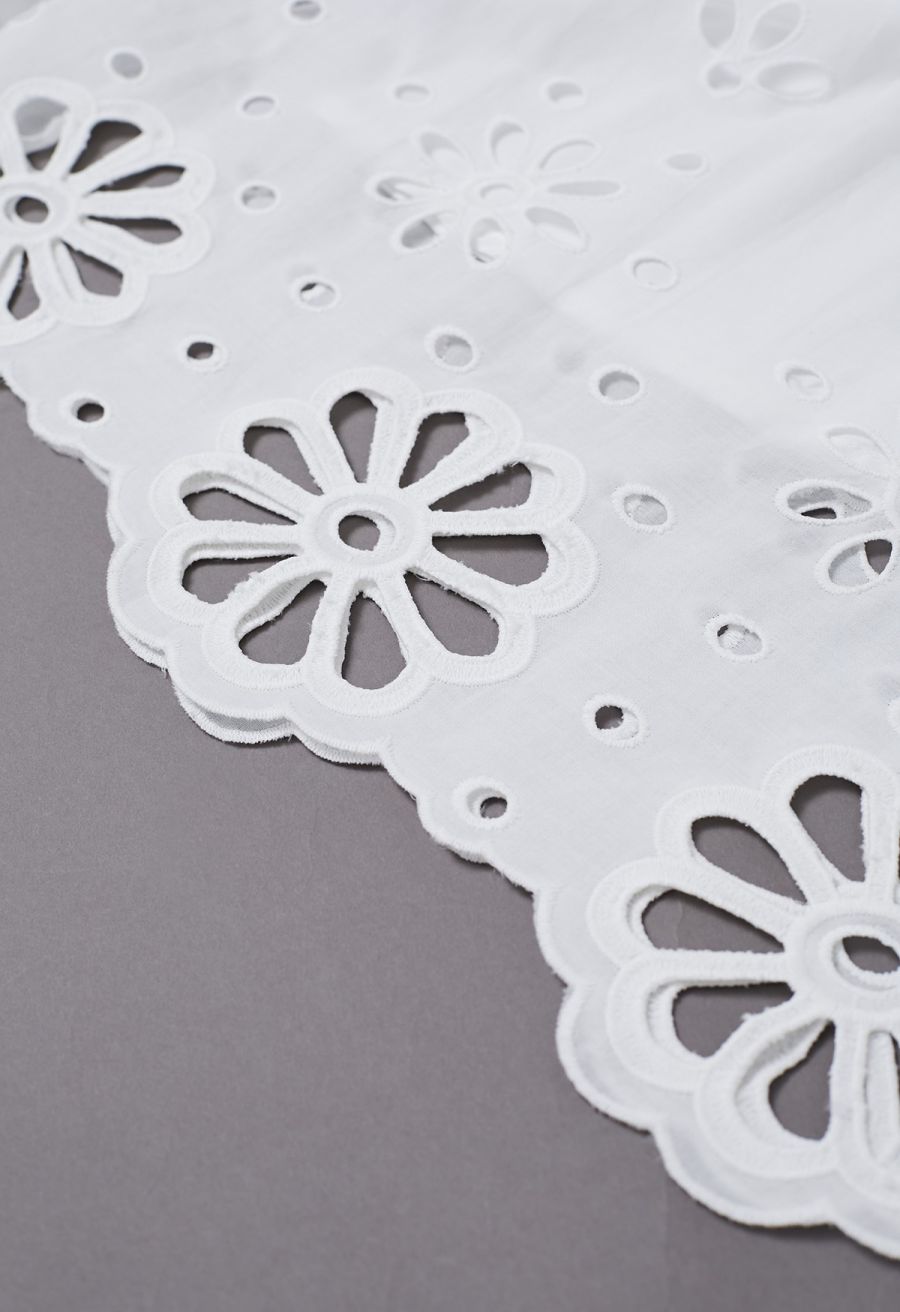 Ethereal White Floral Embroidered Eyelet Midi Skirt