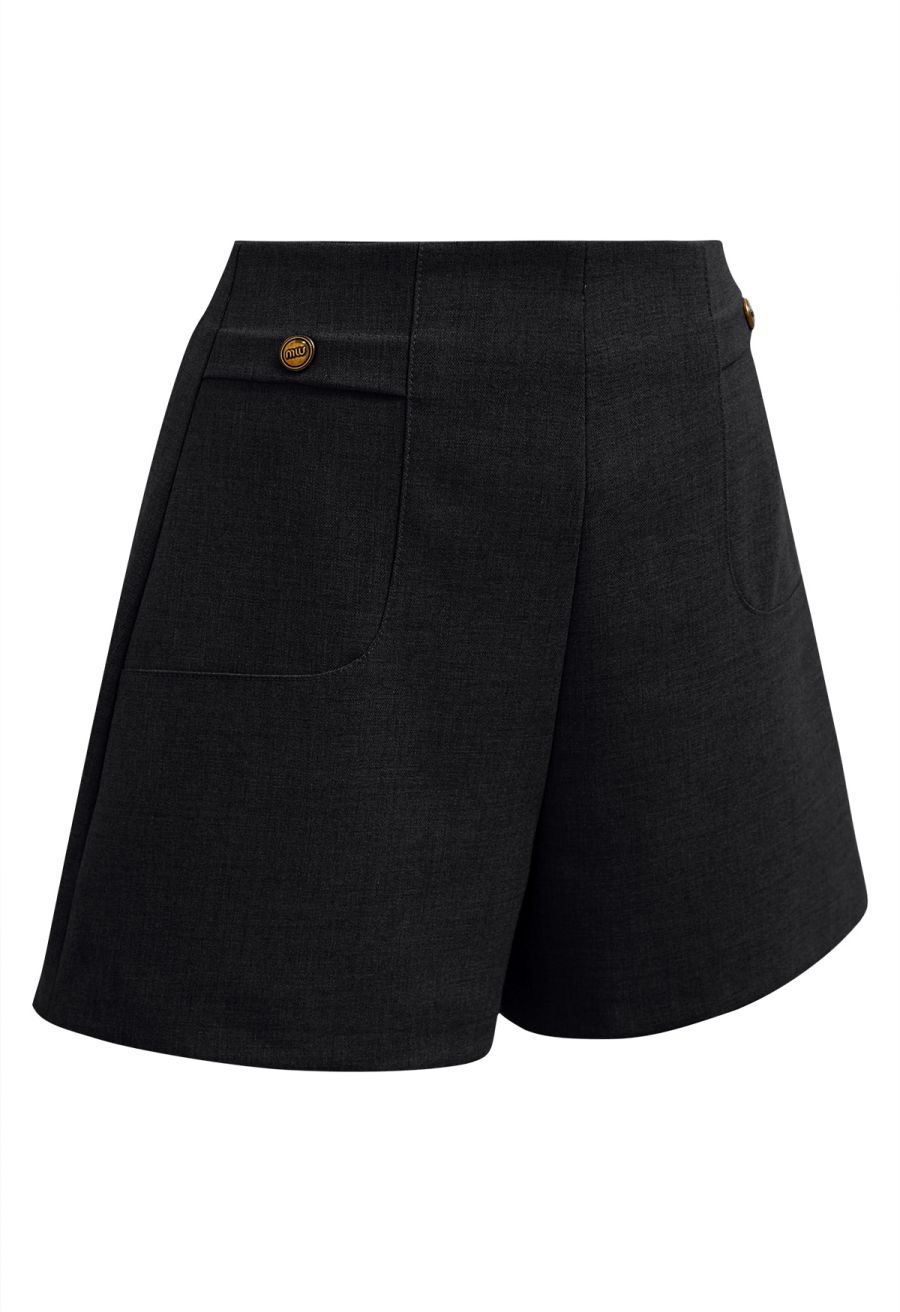 Stylish Golden Button Decor Shorts in Black