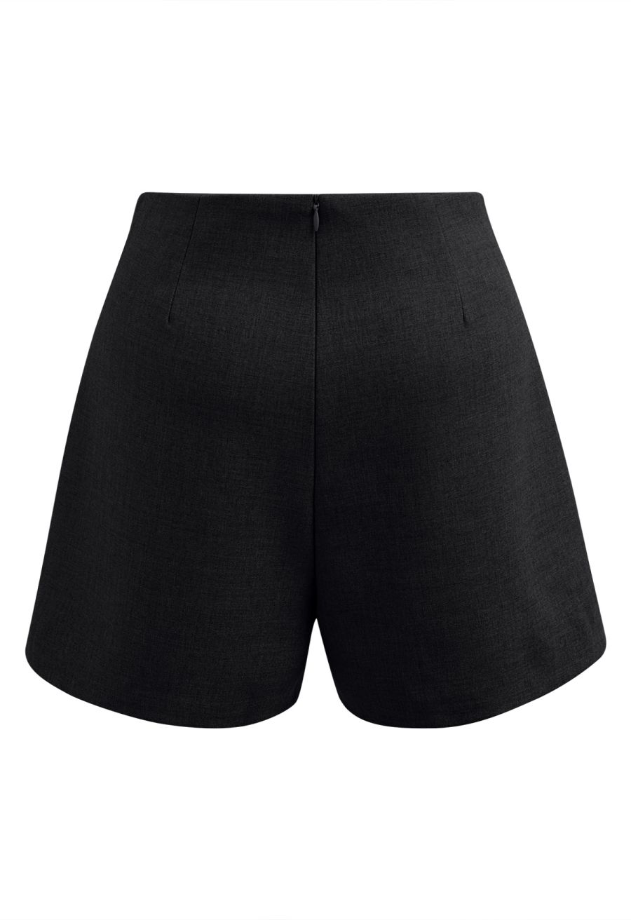 Stylish Golden Button Decor Shorts in Black