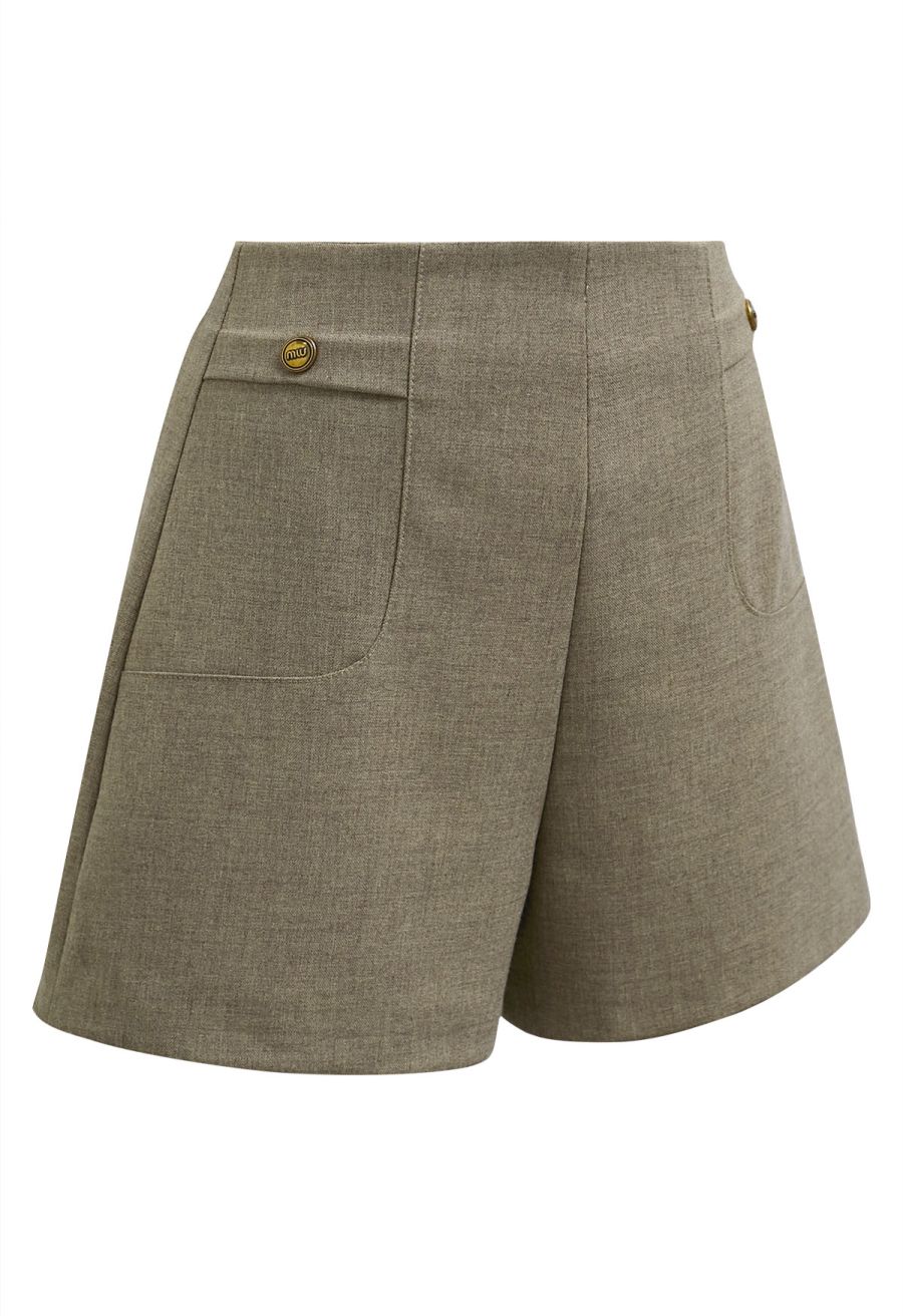Stylish Golden Button Decor Shorts in Olive