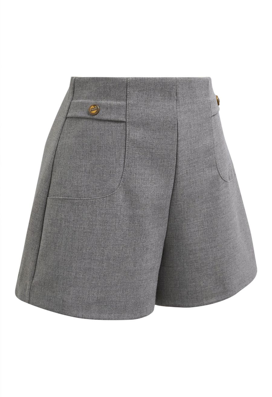 Stylish Golden Button Decor Shorts in Grey