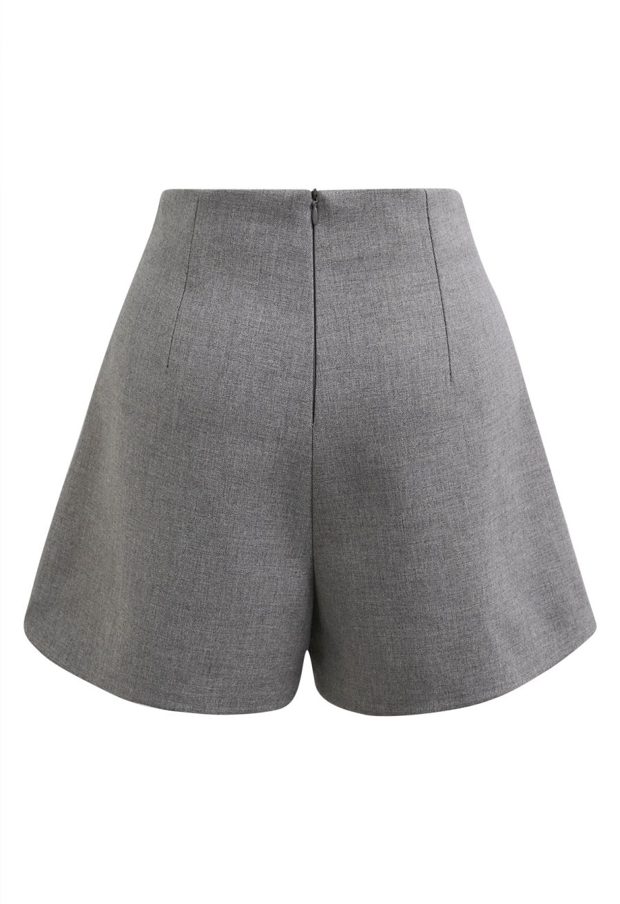 Stylish Golden Button Decor Shorts in Grey