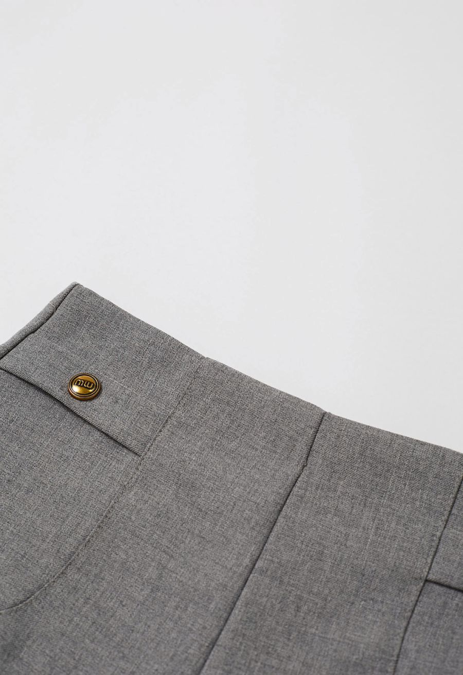 Stylish Golden Button Decor Shorts in Grey