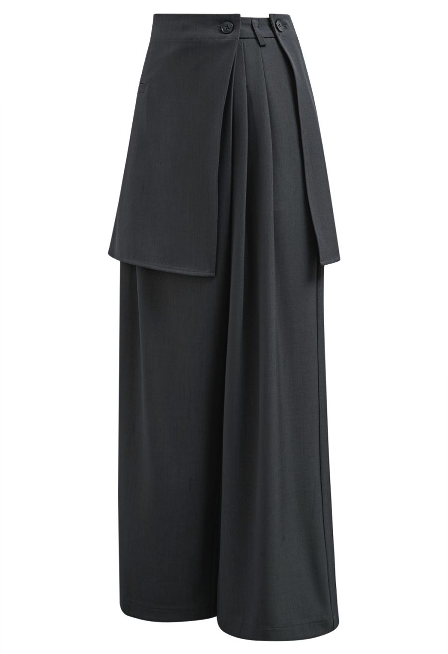 Removable Sarong Pleat Wide-Leg Pants in Smoke