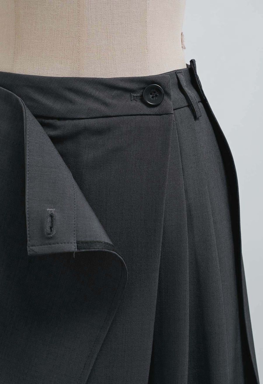Removable Sarong Pleat Wide-Leg Pants in Smoke