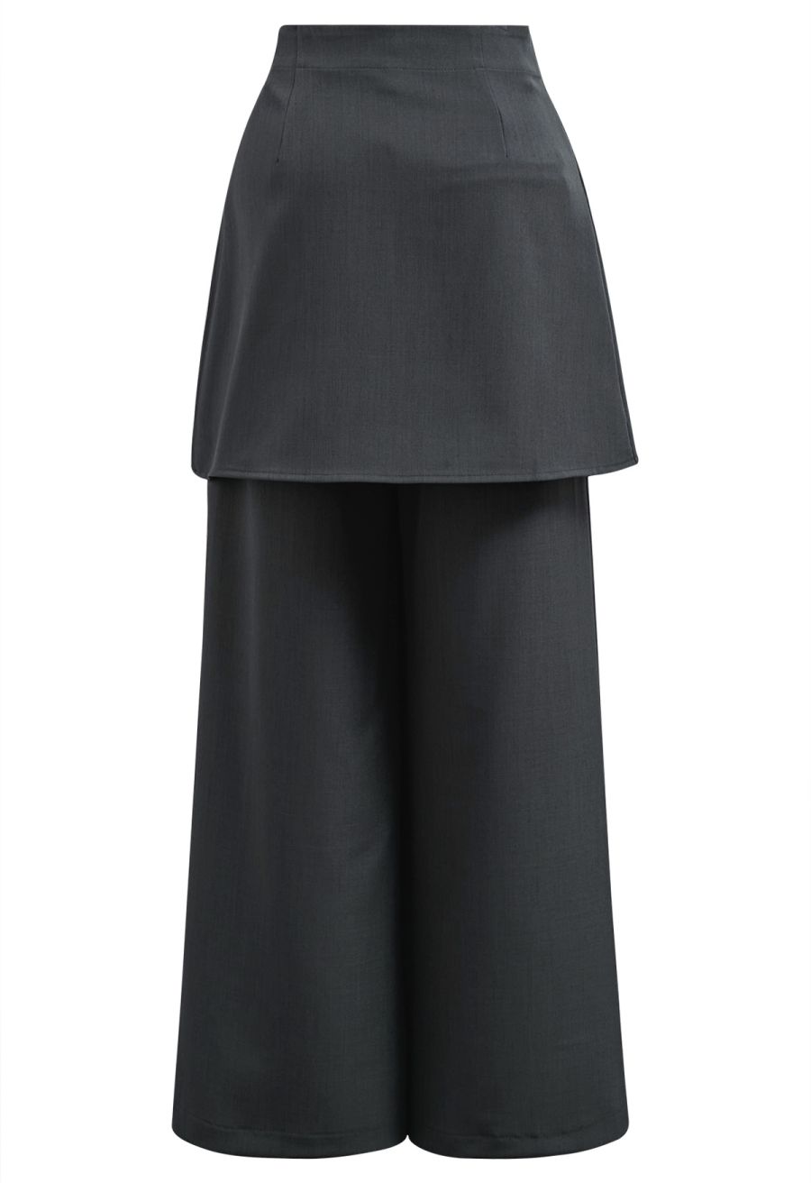 Removable Sarong Pleat Wide-Leg Pants in Smoke