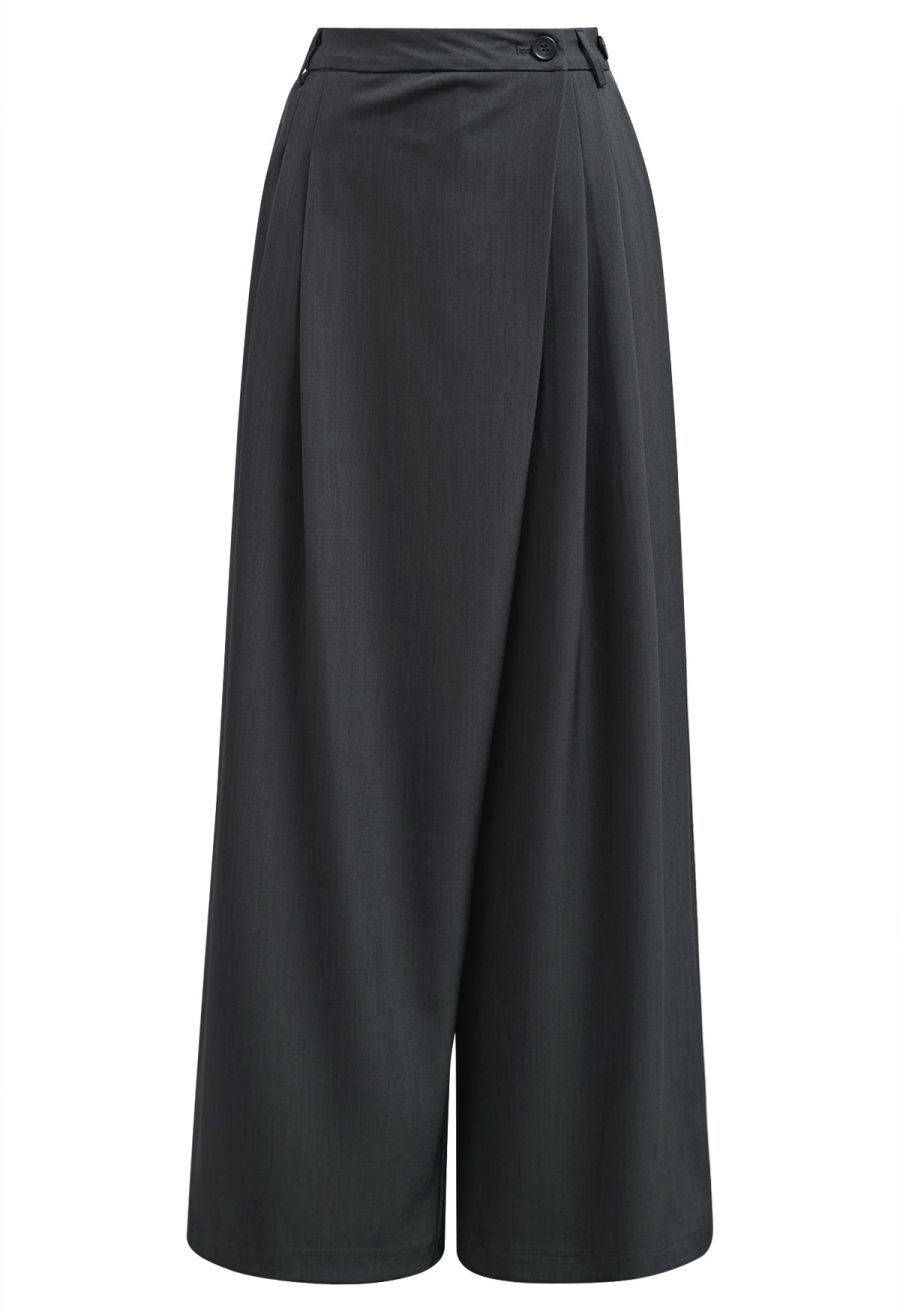 Removable Sarong Pleat Wide-Leg Pants in Smoke