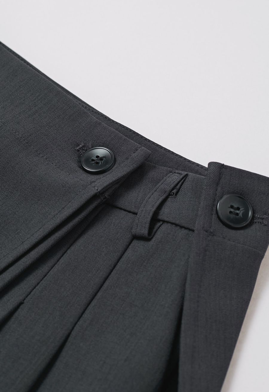 Removable Sarong Pleat Wide-Leg Pants in Smoke