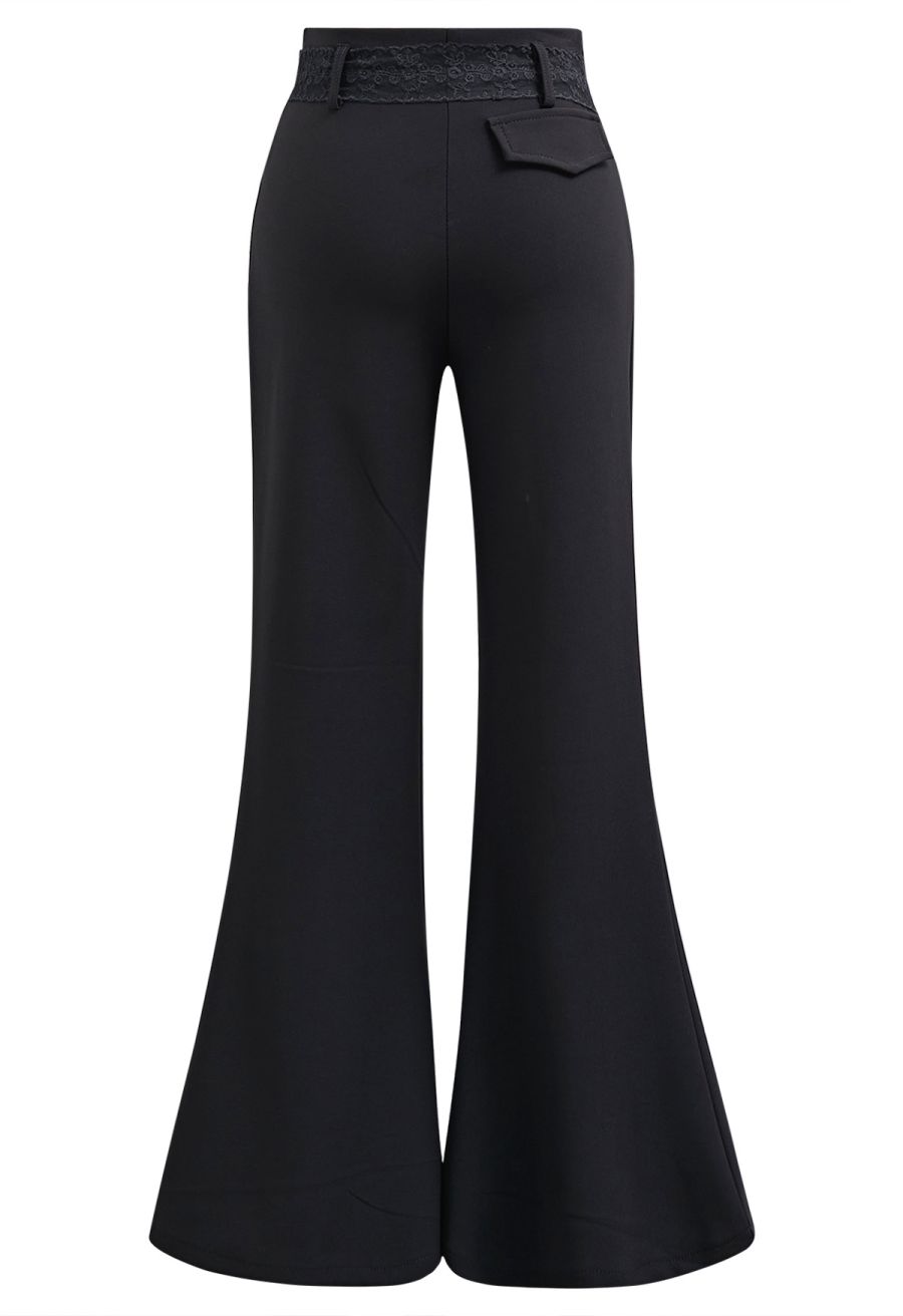 Decorative Rose Lace Sash Flare Leg Pants
