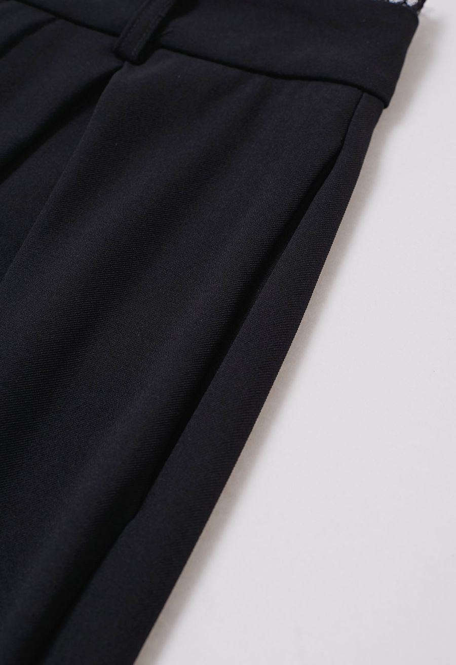 Lacy Waist Side Pocket Wide-Leg Pants in Black