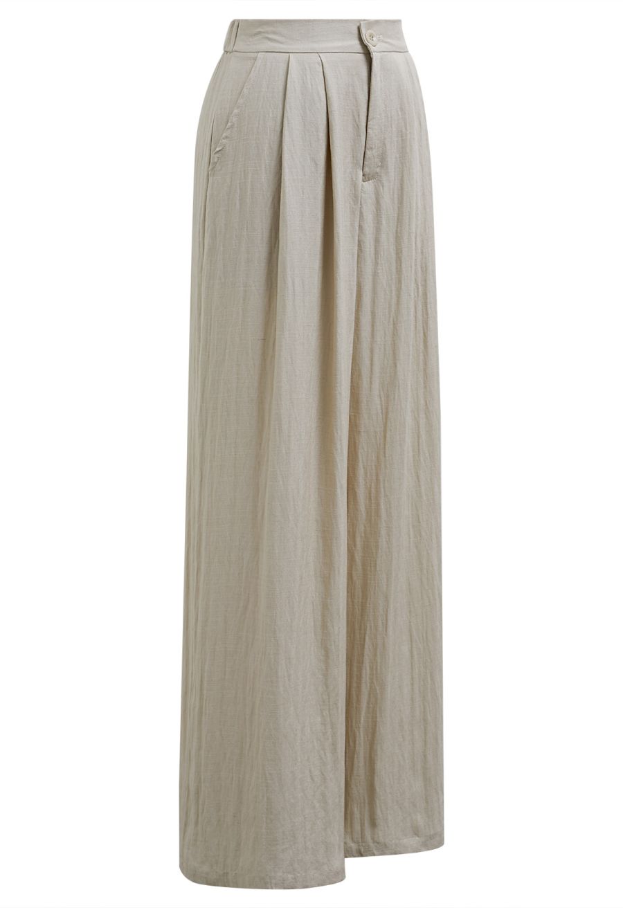 Everyday Ease Linen-Blend Wide-Leg Pants in Khaki