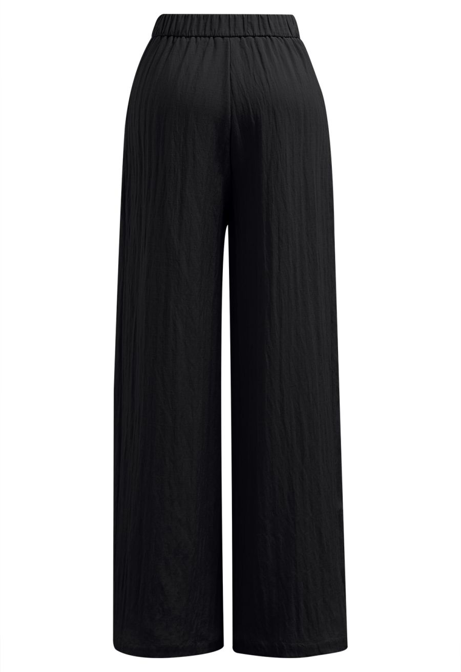 Everyday Ease Linen-Blend Wide-Leg Pants in Black