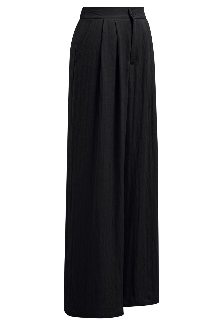 Everyday Ease Linen-Blend Wide-Leg Pants in Black