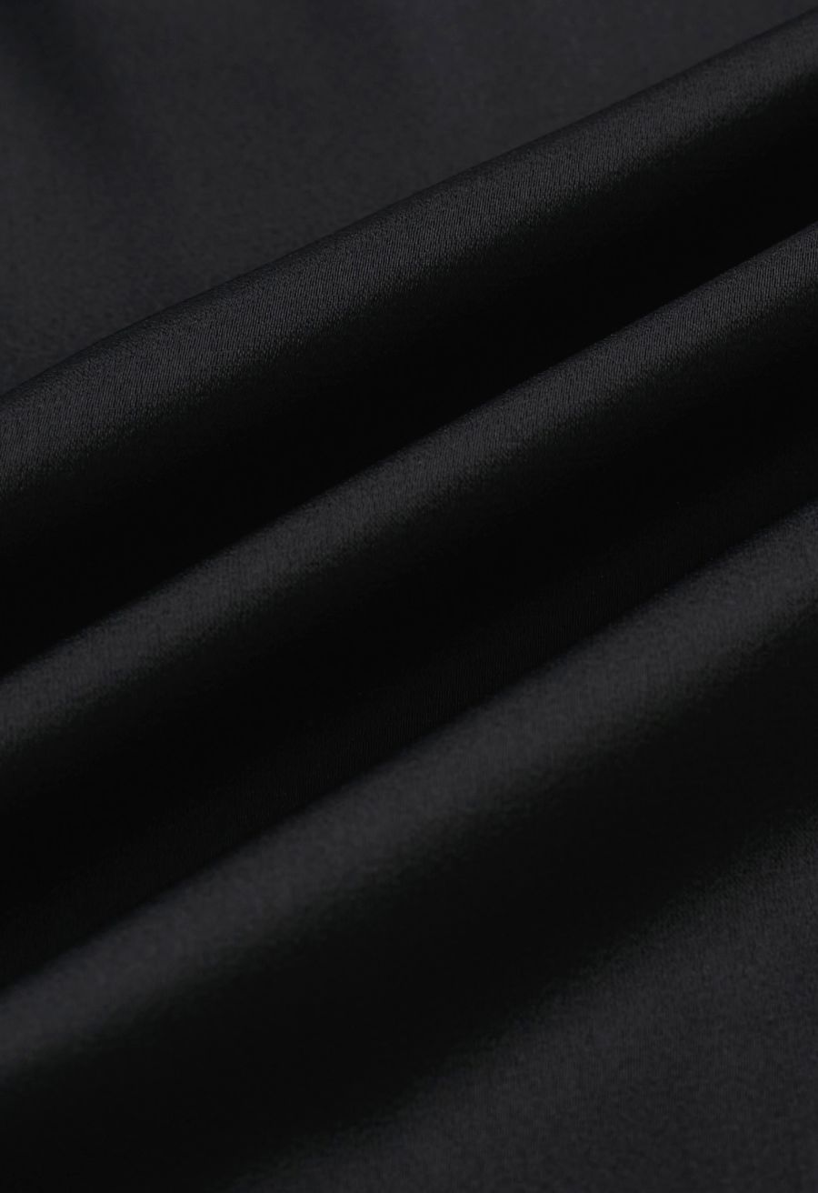 Self-Tie Bowknot Asymmetric Sleeveless Satin Top in Black