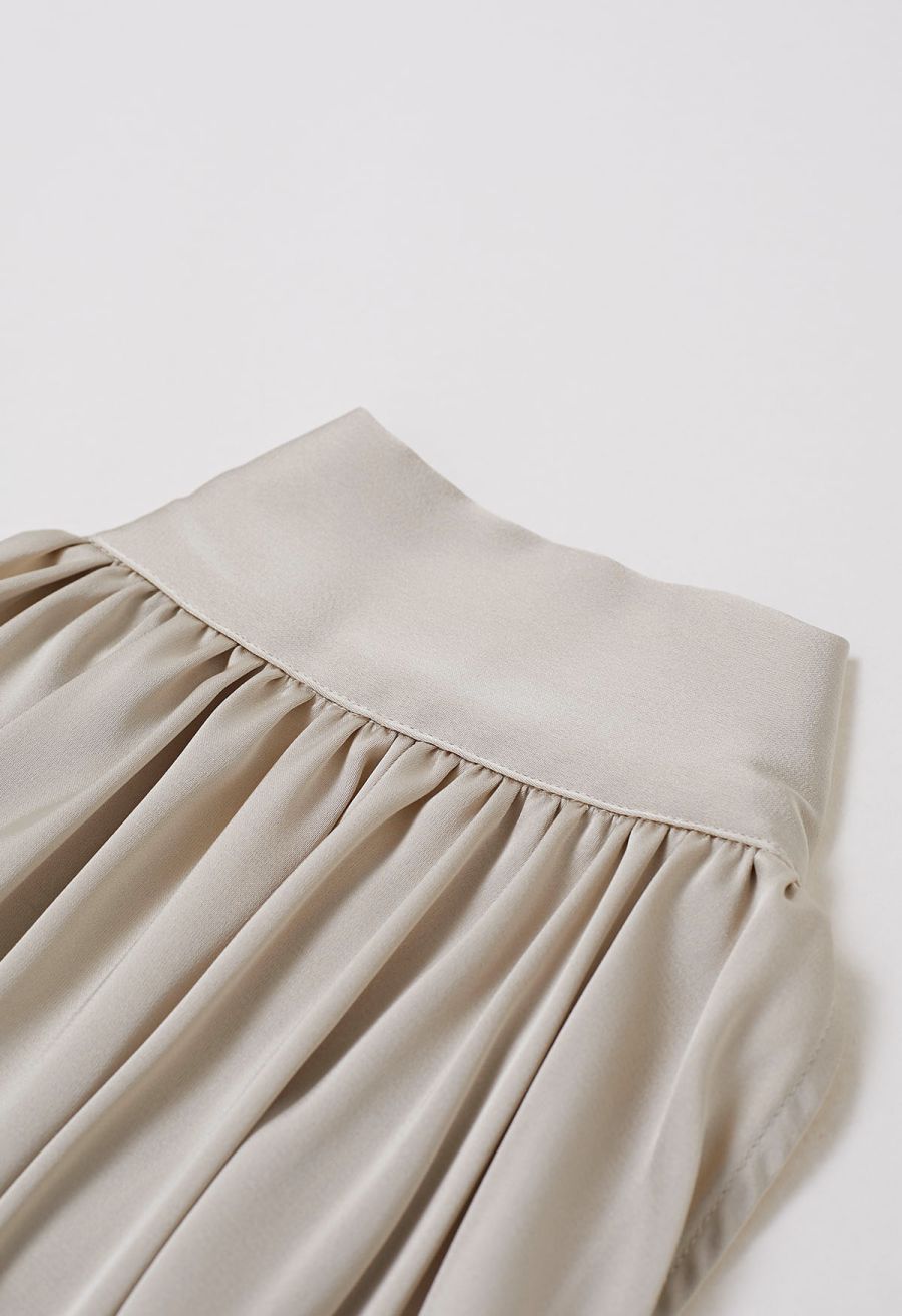 Self-Tie Bowknot Asymmetric Sleeveless Satin Top in Champagne
