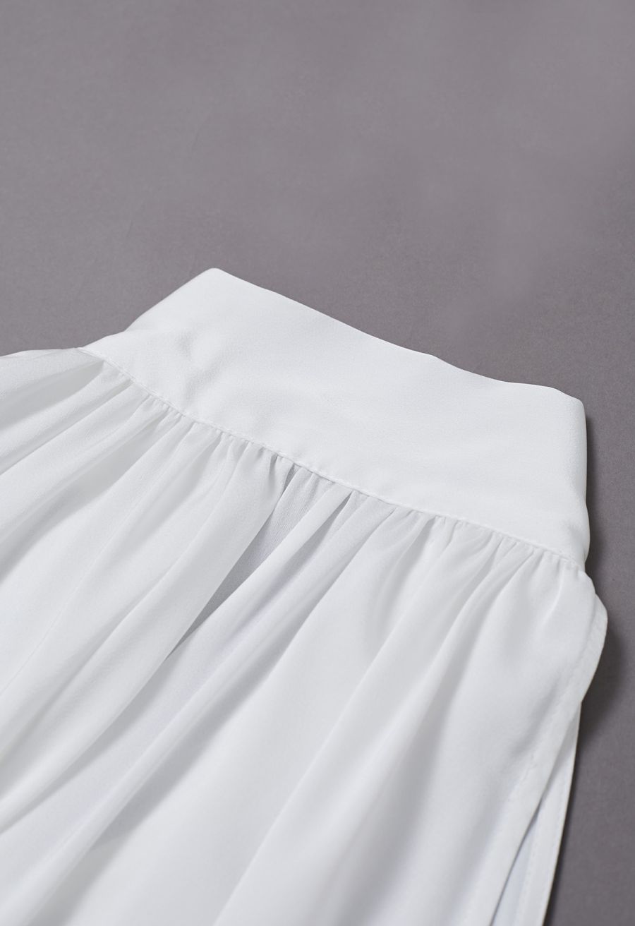 Self-Tie Bowknot Asymmetric Sleeveless Satin Top in White