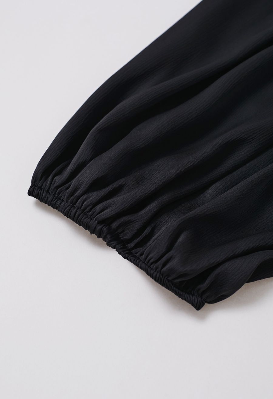 Whimsical Puff Sleeve V-Neck Top in Black