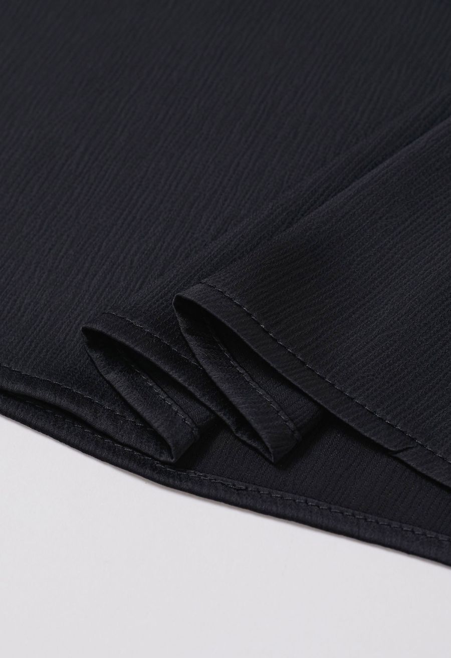 Whimsical Puff Sleeve V-Neck Top in Black