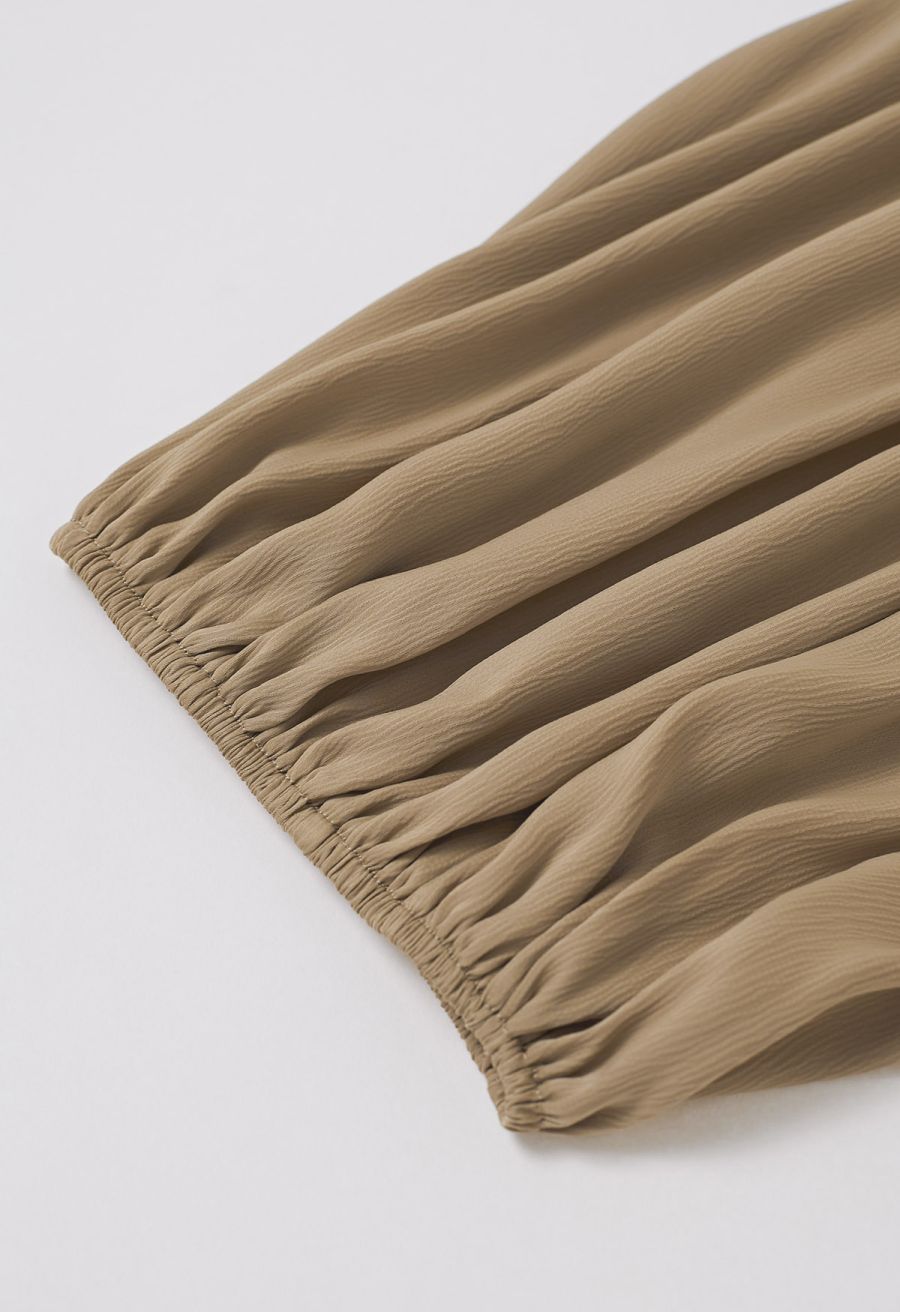 Whimsical Puff Sleeve V-Neck Top in Tan
