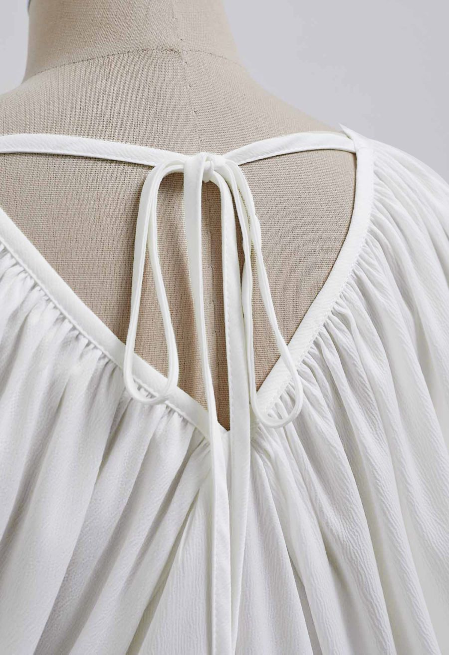 Whimsical Puff Sleeve V-Neck Top in White