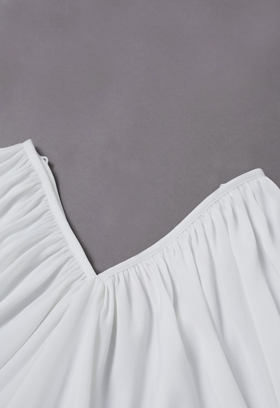 Whimsical Puff Sleeve V-Neck Top in White