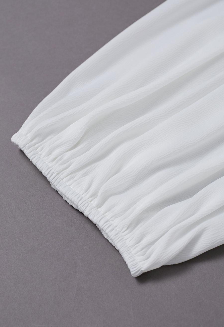 Whimsical Puff Sleeve V-Neck Top in White