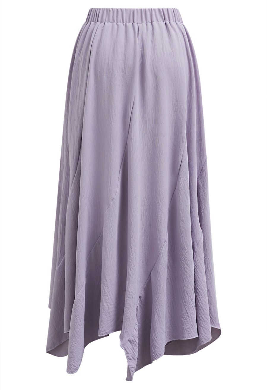Tie-Waist Panel Asymmetric Midi Skirt in Lilac