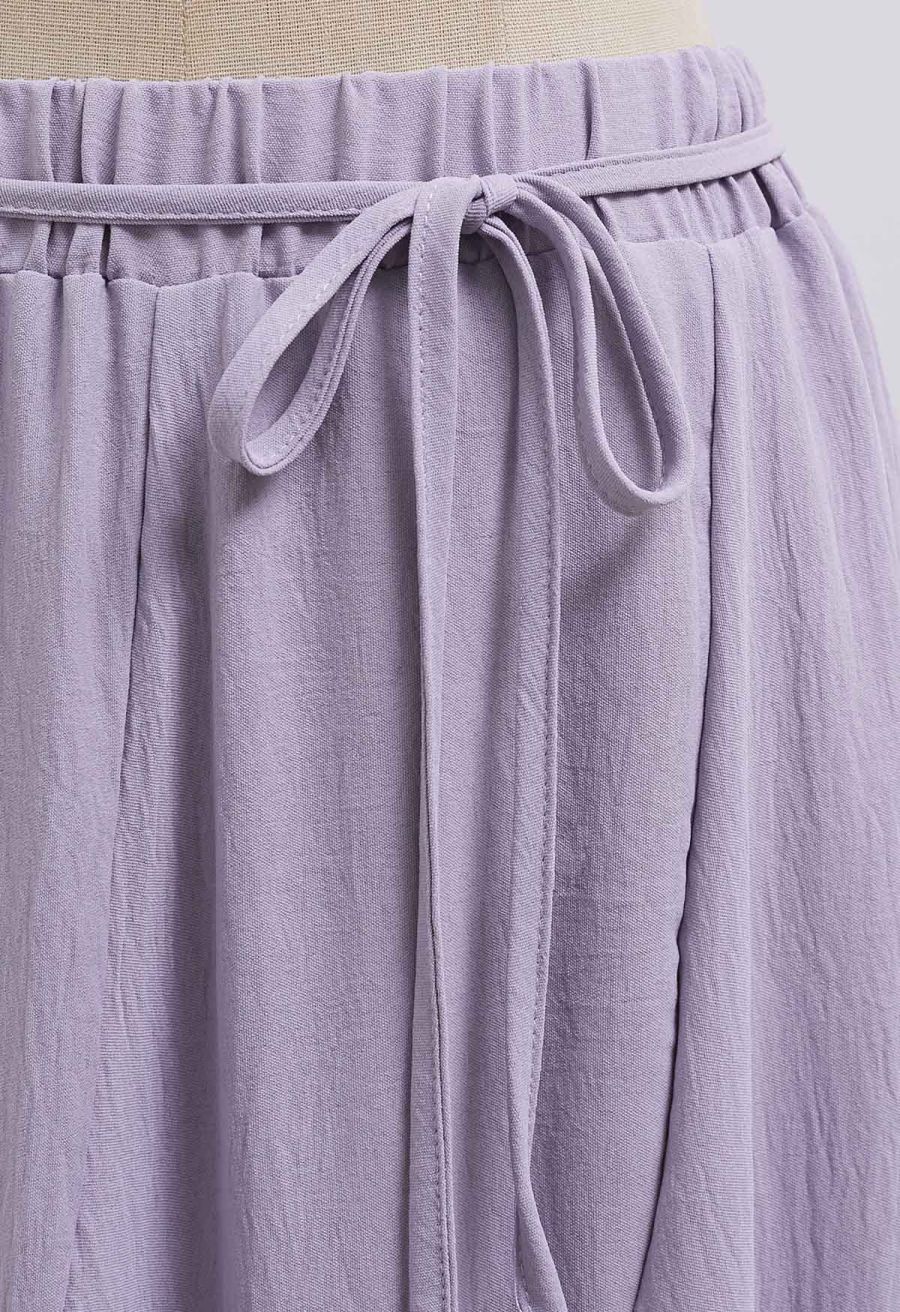 Tie-Waist Panel Asymmetric Midi Skirt in Lilac
